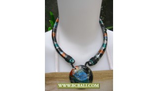 Bali Wooden Airbrush Fashion Necklace